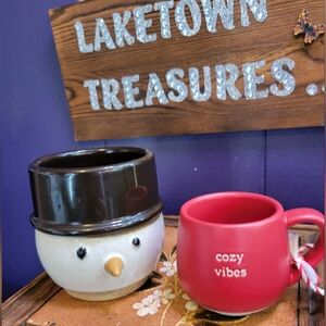 Demdaco empty candle vessels stoneware snowman and tiny cup cozy
